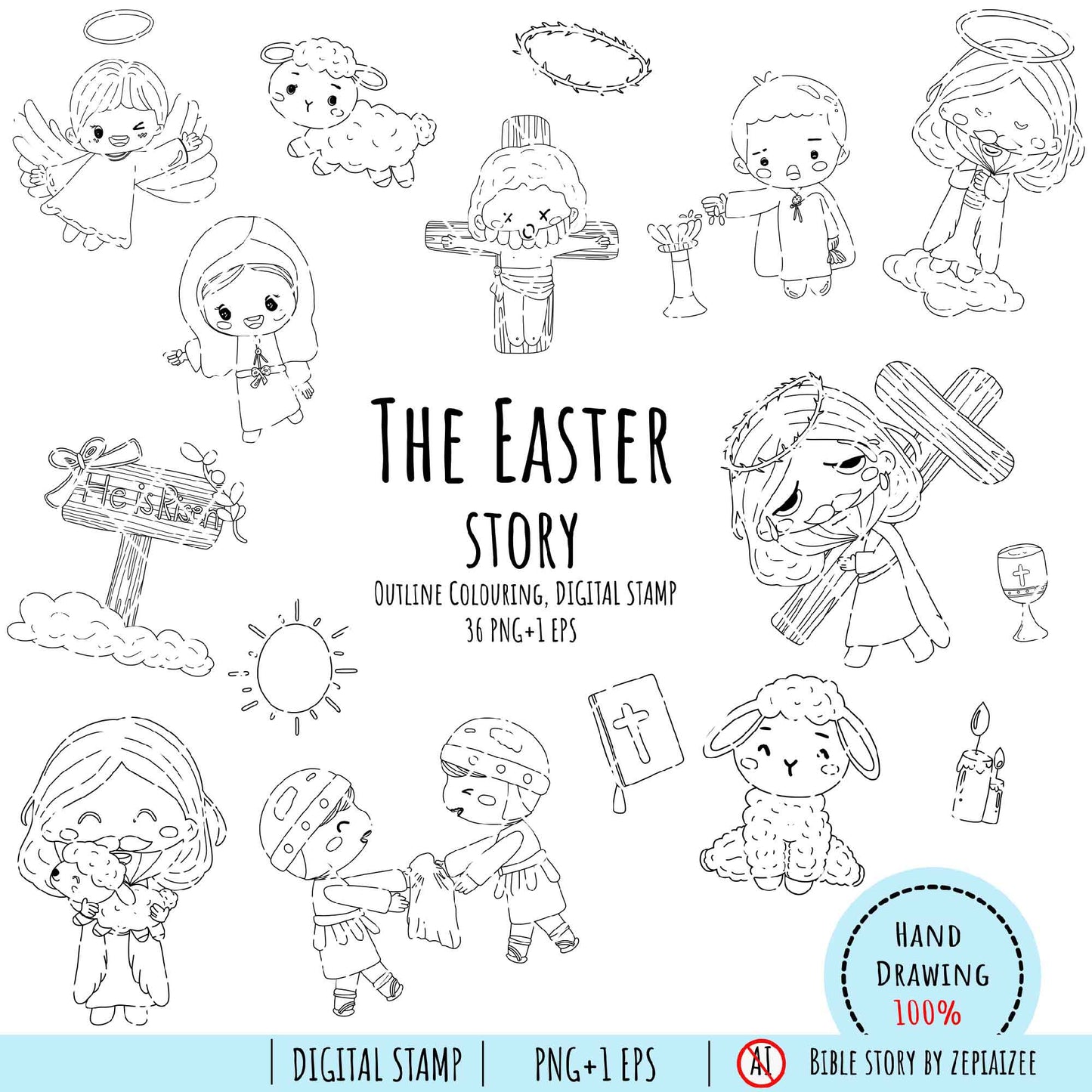Easter Clipart Outline Coloring or Easter Digital Stamp