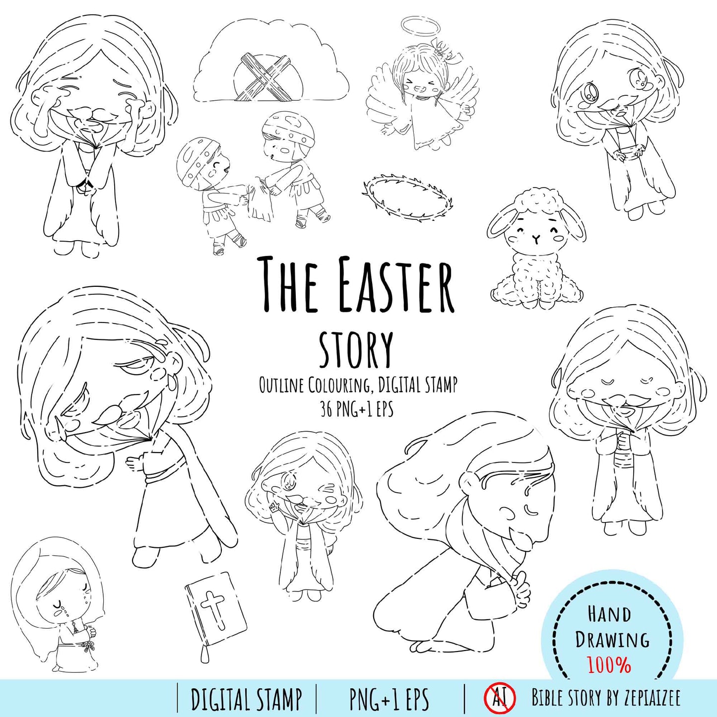 Easter Clipart Outline Coloring or Easter Digital Stamp