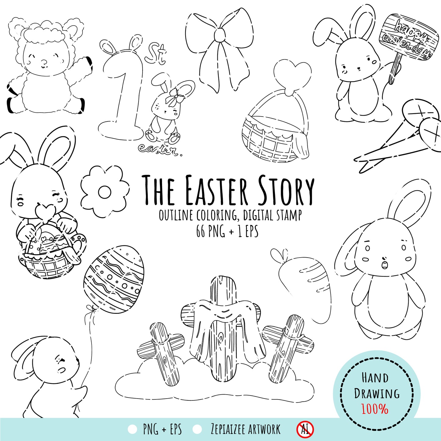About A Playful Rabbit Easter Coloring Page.