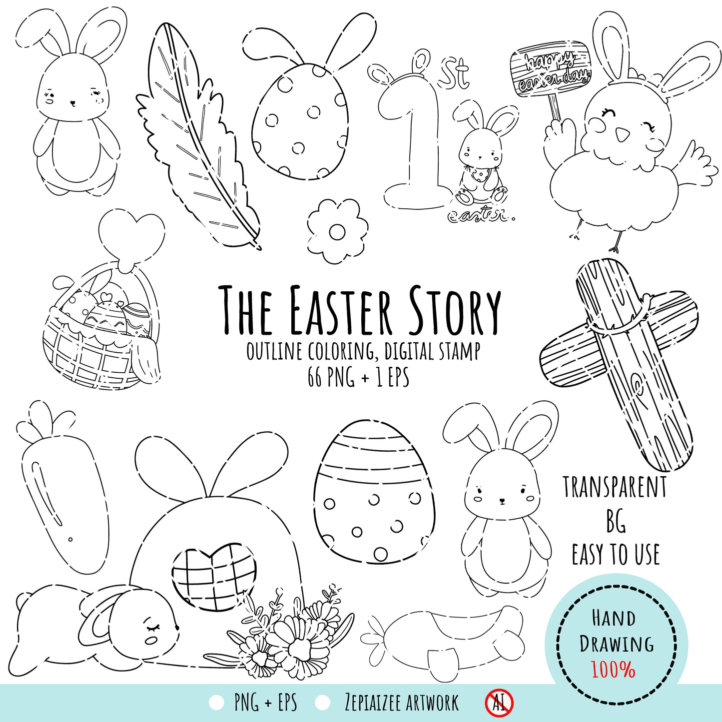 About A Playful Rabbit Easter Coloring Page.