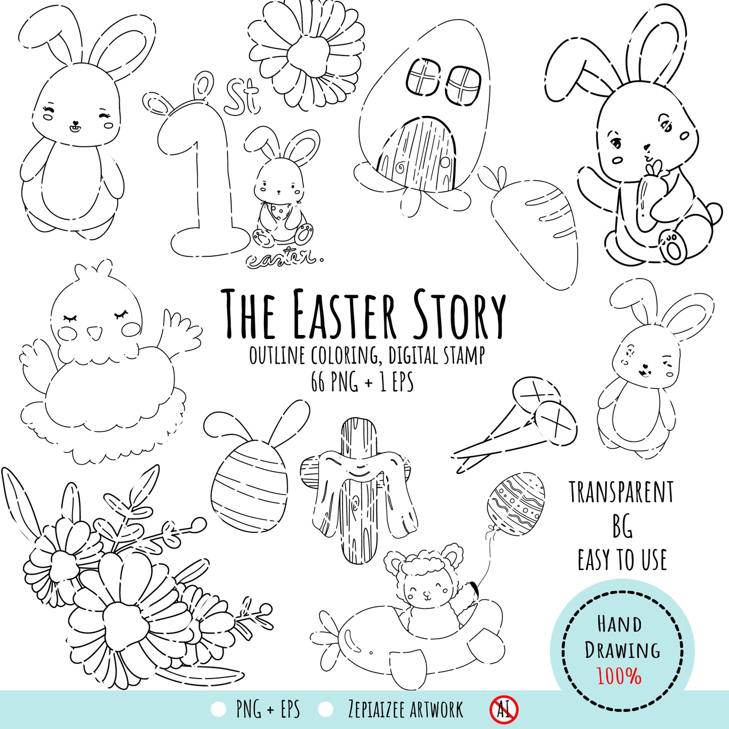About A Playful Rabbit Easter Coloring Page.